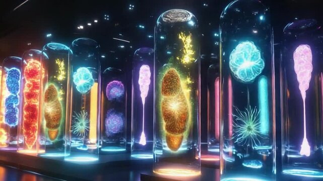 Glowing transparent cylindrical biological structure