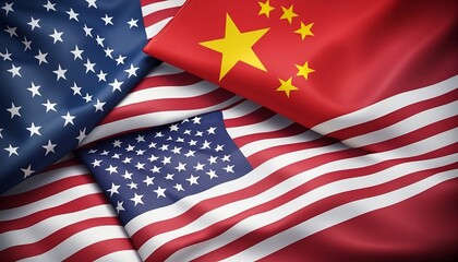 USA and China dual flags background. America, US vs china economy, war, trade, business, import, export, diplomacy, relationship, crisis, politics, conflict concept design, created with generative ai