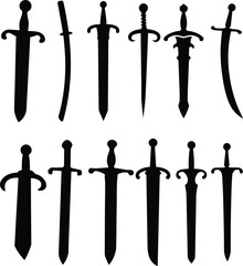 Collection of sword silhouette vector illustration isolated on white background 