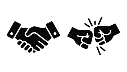 Obraz premium Handshake and Fist Bump Vector Icon. Business Agreement and Teamwork Gesture Silhouettes.