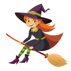 halloween witch with broom