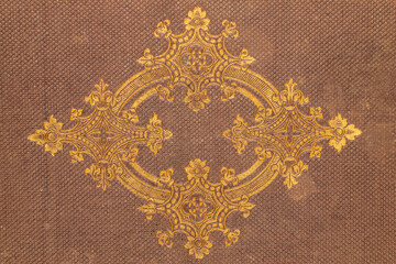 Paper binding of an old rare book, macro, top view.