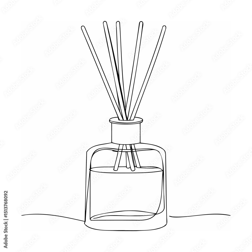 Poster elegant outline illustration of a reed diffuser in minimalist continuous line art