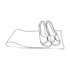 Elegant minimalist line art of ballet shoes resting on a rolled yoga mat