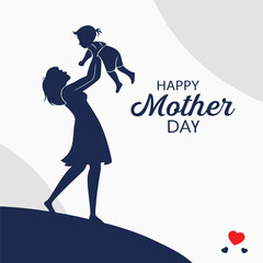 Mother’s Day Vector Art of Mom Lifting Son with Heart Symbols. Mother and Child Silhouette Illustration for Happy Mother’s Day Greeting, 