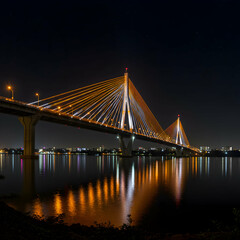 Nighttime Majesty: Illuminated Cable-Stayed Bridge