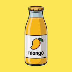Mango Juice Bottle with Label &ndash; Vector Illustration 