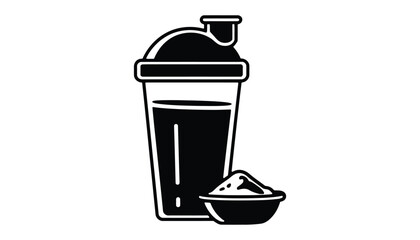 Protein Shaker Bottle Vector. Fitness Supplement Icon with Powder Bowl for Gym, Nutrition, Workout, and Health Design.