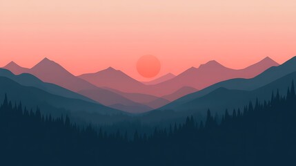 Fototapeta premium A serene mountain range at sunset.