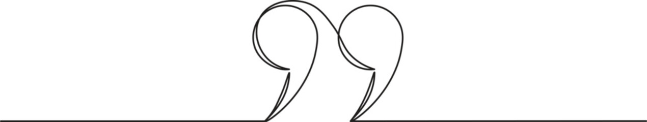 Quote mark in continuous line drawing style. Minimalist black linear isolated on white background. Vector illustration