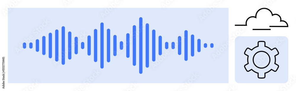 Poster audio waveform design with cloud and gear icon denoting sound processing, cloud storage, and system 