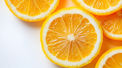 Bursting with sunny delight sliced oranges evoke a citrusy splash of summer freshness and joy presented on a minimalist