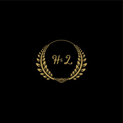 HL beautiful, feminine and elegant wedding monogram initial logo with circle floral gold