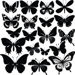 Obraz premium Collection of black silhouettes of various butterfly species
