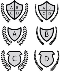Obraz premium Shields with Letters and Laurel Wreaths for Logo or Insignia Design Elements in Black and White