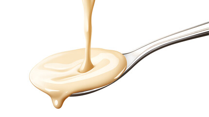 Close-Up Spoon with Sweet Condensed Milk Isolated on White Background