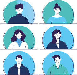 Diverse team members portraits flat design icons