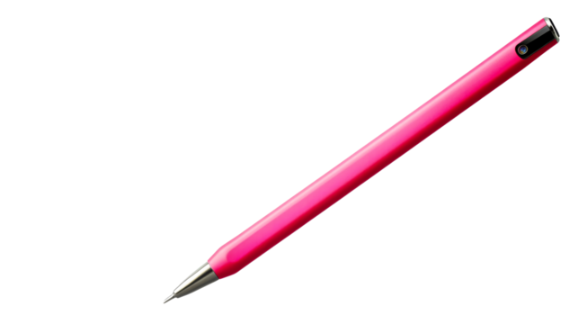 Vibrant pink stylus, writing implement angled view, cut out transparent
