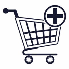 Shopping cart icon with plus sign for adding products in modern e-commerce design, copy space