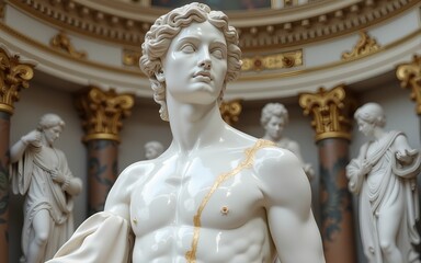 Fototapeta premium White Marble Statue with Gold Accents and Cracks in Classical Setting. High quality