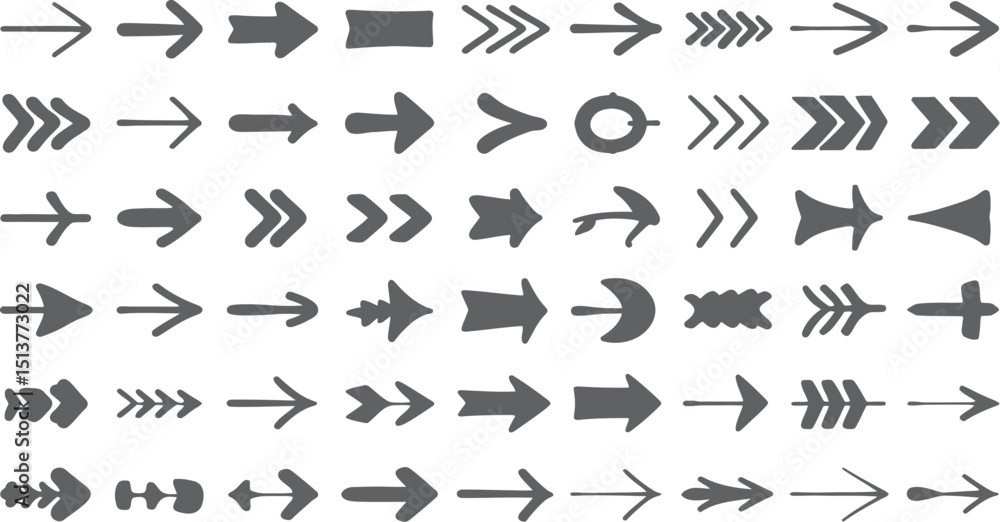 Poster a collection of various hand drawn arrows pointing in different directions on a white background art