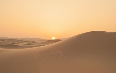 Lone Sand Dune at Sunset Monochrome Beige Texture and Distant Flat Horizon. High quality
