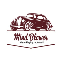Fototapeta premium Distinctive graphic design capturing the timeless appeal of vintage car culture and the rebellious energy of rock and roll music.