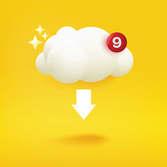Cloud computing download data online service isolated on yellow 3d mesh and gradient vector illustration background. Data storage. Technology concept.