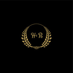 HR beautiful, feminine and elegant wedding monogram initial logo with circle floral gold