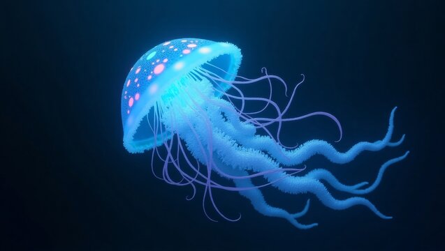 Bioluminescent jellyfish underwater ocean scene