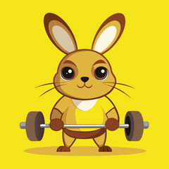 Cute cartoon rabbit lifting weights ready to workout and promote fitness for children