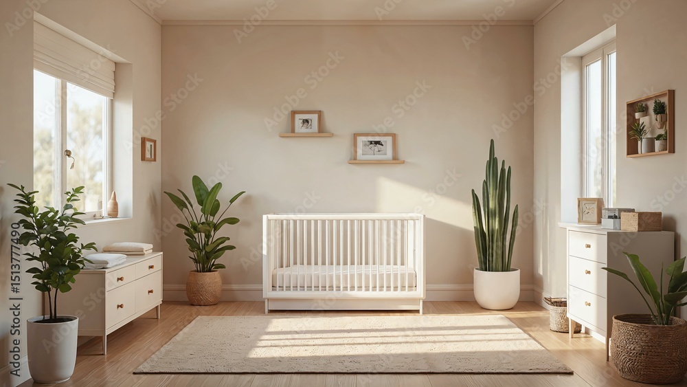 Poster artistic interpretation of a serene nursery with soft textures and muted colors