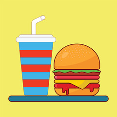 Burger and Drinks – Vector Illustration of Fast Food Combo.