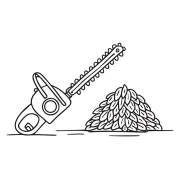 chainsaw cutting leaves black and white clip art preview