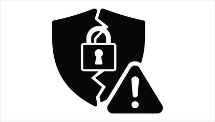 Cybersecurity Breach Vector. Broken Shield with Lock and Warning Icon. © Creative Tania