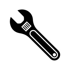 A bold, black silhouette of a wrench