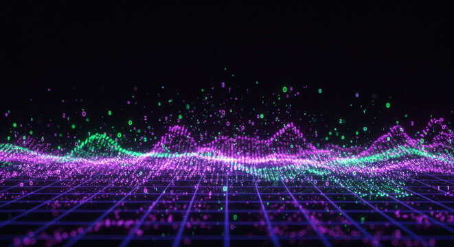 Futuristic Digital Data Streams Neon Waves Electric Purple Toxic Green 4K