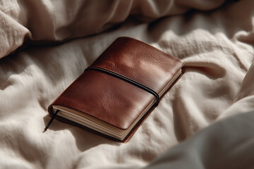 brown leather notebook