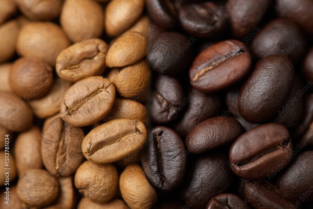 Poster side by side comparison of caffeinated and decaf coffee beans highlighting the differences in size a
