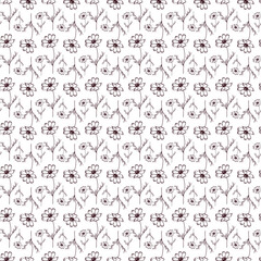 Seamless Floral Pattern Featuring Delicate Hand-Drawn Flowers and Stems