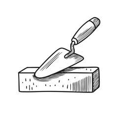 A trowel resting against a brick step