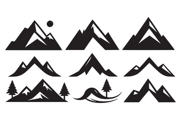Vector Mountain Silhouette Set in Black and White