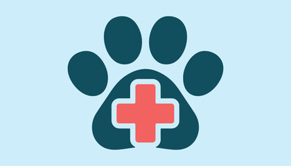 Fototapeta premium Veterinary Paw Print Icon with Medical Cross. Pet Clinic and Animal Care Symbol Vector.