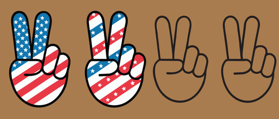 Obraz premium A symbol of peace and victory the V hand gesture styled in the colors of the American flag.4th of July vector, This patriotic design serves as a bold icon for apps, websites, T-shirts, and more. Iso