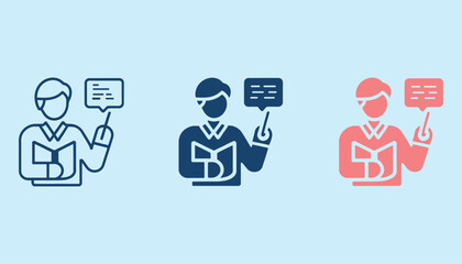 Teacher Icon Vector Set.  Instructor with Book and Speech Bubble Illustration.