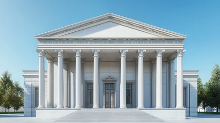 Obraz premium Classical building with triangular pediment, symmetrical columns, harmonious proportions, neoclassical style 
