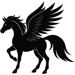 Fototapeta premium Pegasus Horse Silhouette – A fantasy horse silhouette with wings (Pegasus), magical and mythical. 