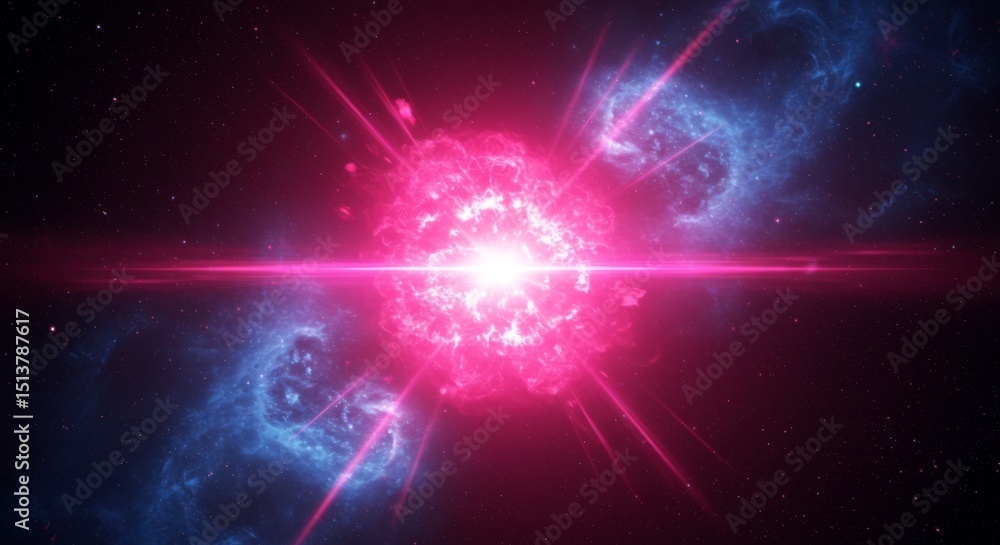 Wall mural cosmic energy burst - a vibrant pink and blue nebula with a bright central explosion, ideal for scie