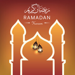 Ramzan Mubarak mosque design, social media creative post template with dark abstract background