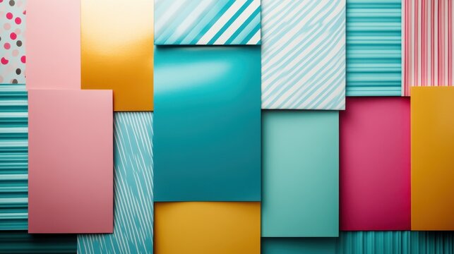 An array of colorful textured papers arranged artistically, presenting vivid patterns and colors that inspire creativity and the joy of design in a visually engaging composition.